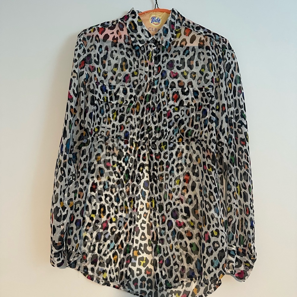 rainbow leopard print shear equipment blouse